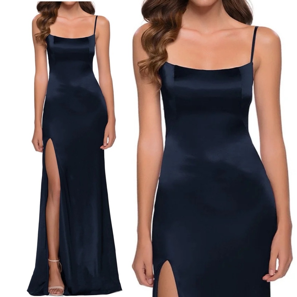 LA FEMME 29945 DRESS blue satin type gown size 6 NWT